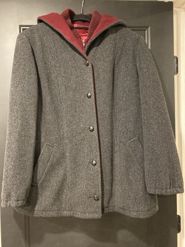 AUTHENTIC mackintosh VESTCOAT - GREY / RED - 100% WOOL COAT - Size 12/14 - Picture 2 of 11