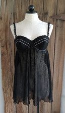 FLORA Flora Nikrooz Black Babydoll Short Nightgown Padded Sheer Pleated Medium
