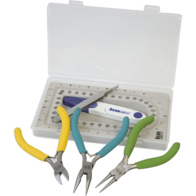 BEADSMITH Mini Travel Craft Tool KIT Set ~ 3 PLIERS + Accessories + Sturdy Case