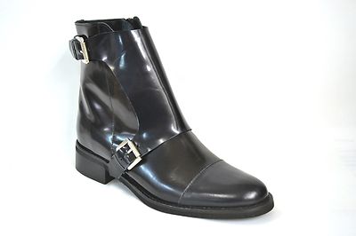 DAMEN STIEFELETTEN SCHNALLEN ECHT LEDER SCHWARZ HANDARBEIT NACH MASS MADE IN ITALY