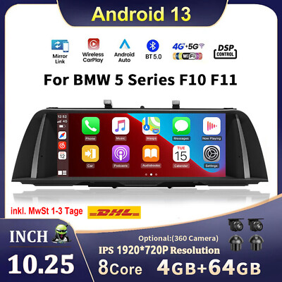 10,25 Android 13 Multimedia Autoradio GPS Navigation Carplay für BMW F10 F11 NBT