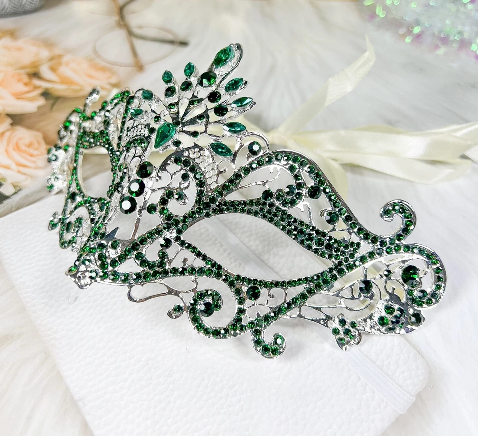 Masquerade Ball Party Mask, Venetian Eye Mask, Mardi Gras Parade Green Mask - Image 3 of 4