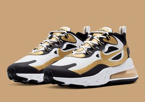 Nike Air Max 270 React White Metallic Gold Black CW7298 100 Running | eBay