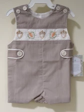 NWT Remember Nguyen Embroidered Leaves & Acorns Jon Jon / Romper Boy's Size 3M
