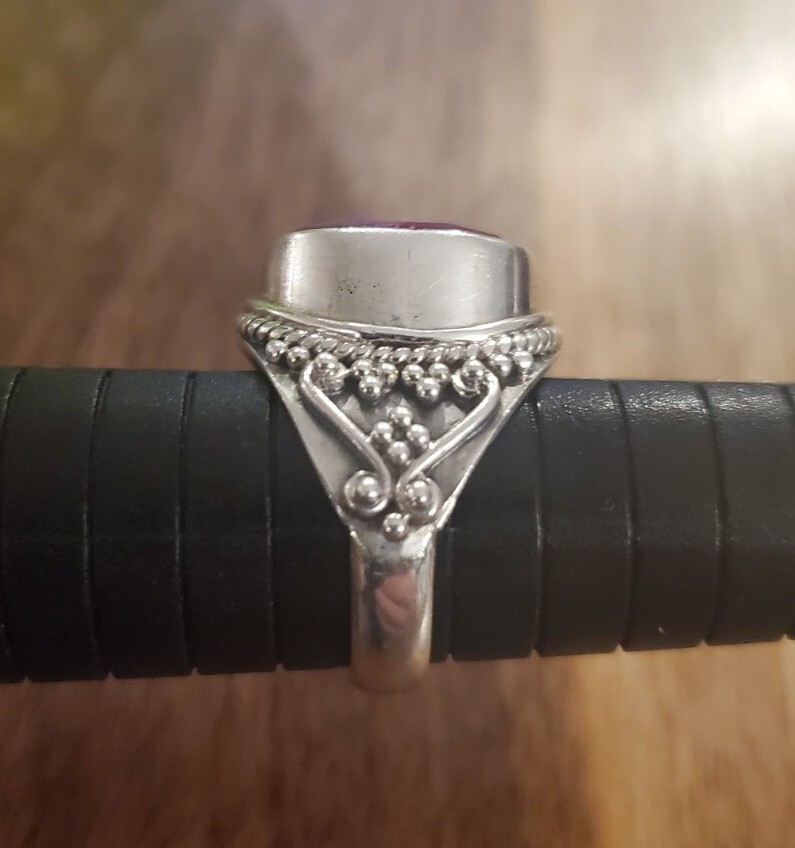 Solid 925 Sterling Silver Ring Ruby Faceted Caboc… - image 3