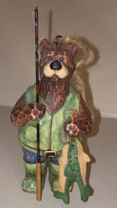 ceramic bear with fishing pole The Bridge Collection "Gone Black Figurine Not to mention Vintage Teddy Bear Fishing Art: