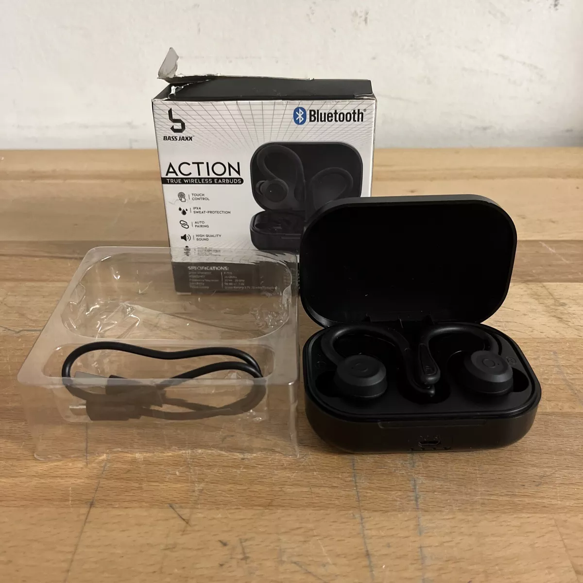 BASS JAXX ACTION BLACK EARBUDS CORDLESS