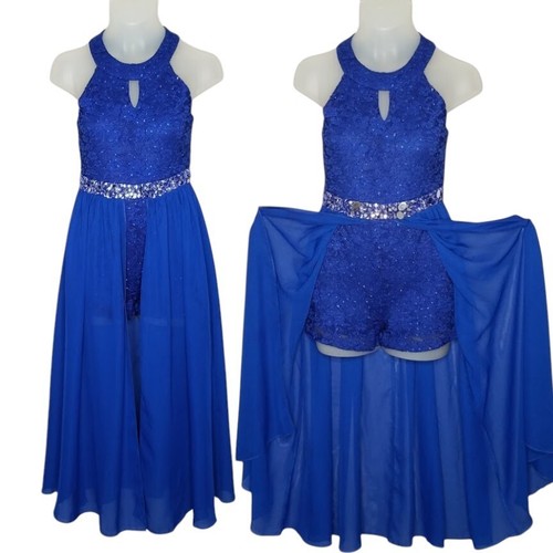 Speechless Girls Size 8 Blue Lace Jeweled Romper Jumper Kids Party Holiday Dress - Picture 3 of 8