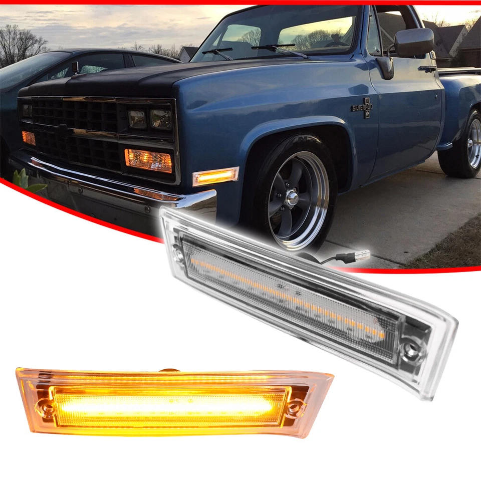 Lámpara LED marcadora lateral delantera transparente para 81-91 Chevrolet C10 C20 C30 GMC C1500 C2500 Foto 2 de 4