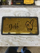 Vanity plate Jeff. Front License Plate. Playboy Bunny. Vintage Look.