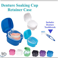 Denture Care Retainer Box with Tray Case Cup Storage Denture with Rinsing Basket
