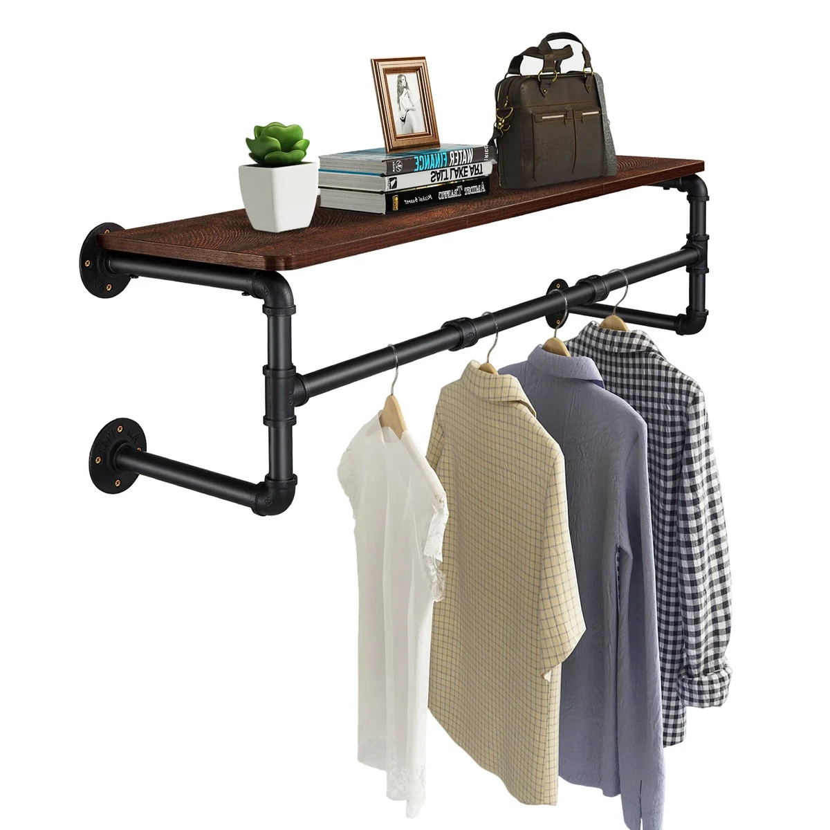 Greenstell Clothes Rack with Top Shelf 41in Industrial Pipe Wall