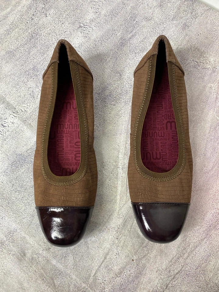 NUEVO Zapato Plano Munro Mujer Danielle Talla 5.5M Cómodo Soporte Arco Marrón Lagarto  Foto 2 de 4