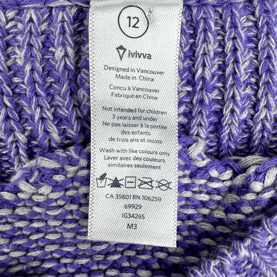 Ivivva Busy to be Cozy V-Neck Pullover Sweater Girl's 12 Purple Knit Slim Fit - Image 2 of 4