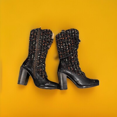 OAK TREE FARMS  By Bed Stu VICTORIAN Leather Woven Tall Boot 8.5 Steampunk