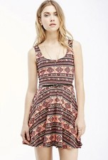 NWT Forever 21 Tribal Southwestern Print Belted Fit & Flare Skater Tank Dress S