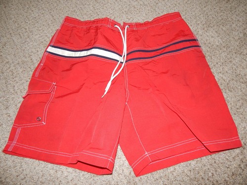 TOMMY HILFIGER FLAG RED MENS BOARD SHORTS SWIM TRUNKS SIZE LARGE WITH MESH LINER - Picture 2 of 12