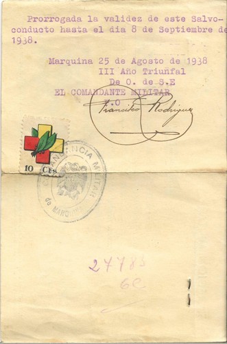 SALVOCONDUCTO. GUERRA CIVIL. ZARAGOZA. SAN SEBASTIAN. SANTANDER. 1938 - Imagen 2 de 2