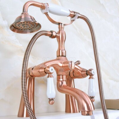 Red Copper Dual ceramics Handle Bathtub Faucet Deck Mount Bath Tub Mixer Tap
