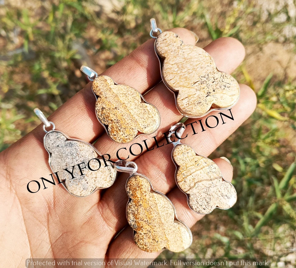 Colgantes bisel enchapados en plata de ley 925 con piedras preciosas de nube de jaspe con imagen única Foto 3 de 3