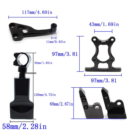 For Yamaha MT07 FZ07 14-19 XSR 700 15-2019 CNC Steering Damper Bracket Kit Mount - Picture 5 of 14