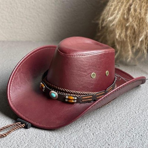 Faux Leather Cowboy Hats for Women Men Vintage Gentleman Dress Hats Panama Cowgi - Picture 6 of 28