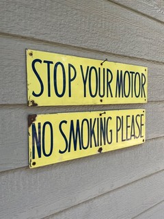 Vintage STOP YOUR MOTOR NO SMOKING PLEASE Porcelain Sign Gas Service Station