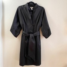 VERTIGO PARIS Black Retro Fitted Overcoat Belted Collarless Coat Snap Front