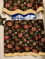 Black Floral Curtain Scalloped Valance Jaco Bean Pattern