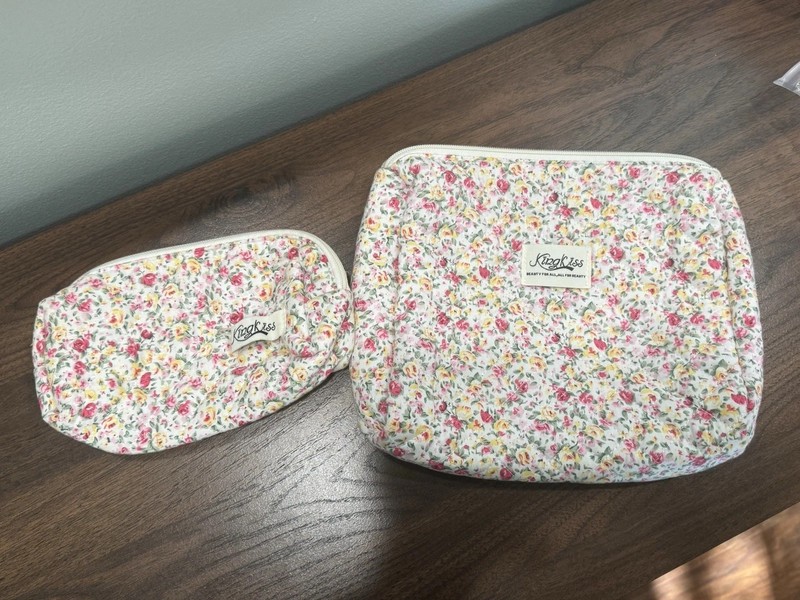 King Kiss Toiletry Bags, Make Up Bags, Floral Set Of 2, Small And Medium