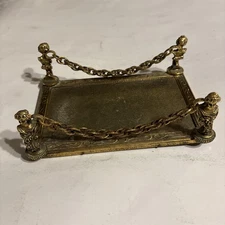 Vintage Hollywood Regency Ornate Brass Chain Vanity Dresser Tray