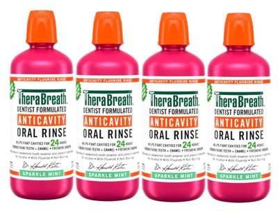 4 Pack TheraBreath Anticavity Fluoride Mouthwash, Sparkle Mint, 33.8 fl oz