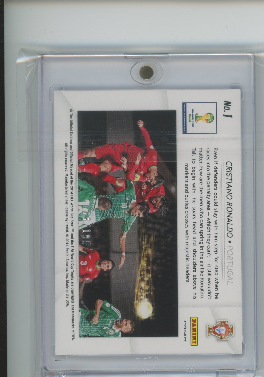 2014 Prizm Christiano Ronaldo World Cup Aerial Assault Blue Prizm #'D /199 view 2