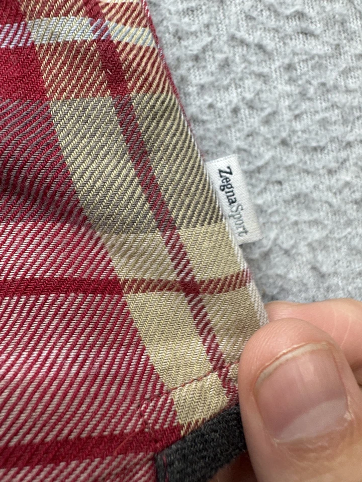 Camisa ZegnaSport Para Hombres XL Roja a Cuadros Calce Ajustado Mezcla de Lana Abotonada Informal Preppy Foto 3 de 4