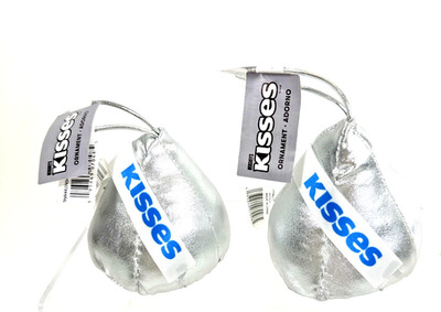 2 Hershey's Kisses Ornament Silver Wrapper Plush Christmas New With Tags 3''
