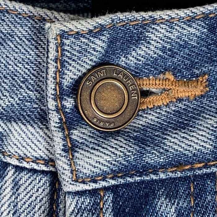 Pantaloni denim Saint Laurent Paris usati danneggiati conici indaco 2021 670614 usati