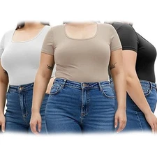 Emmalise Women's Short Sleeve T-shirt Scoop Neck Tee 3 Pack 2XL Active Basic