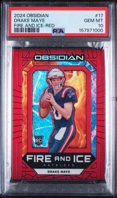 2024 Panini Obsidian Football #17 Drake Maye FIRE and ICE /75 Red Rookie PSA 10!