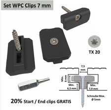 WPC Clips Befestigung Klammern Terrassendielen Montageclip 7,5 mm + 20 Endclips