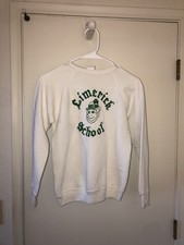 Vintage 70s 80s Limerick School White Crewneck Sweater Youth L 14-16 Leprechaun