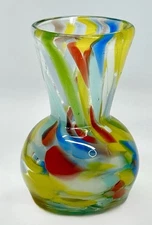 Vintage HandBlown Multi Color Murano Style Splattered Cased Glass Vase Art 4.75”