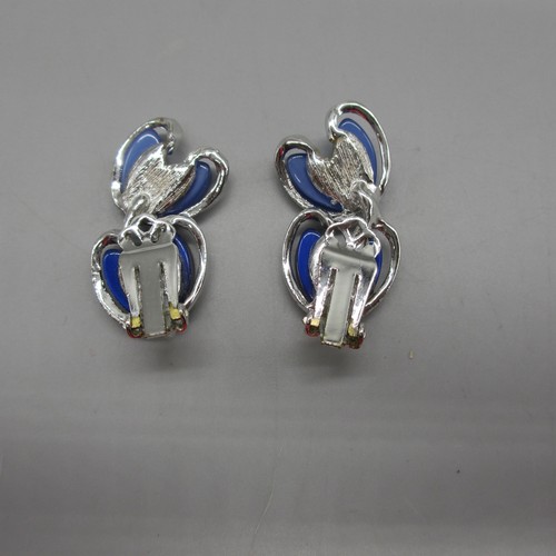 Vtg Blue Lucite Thermoset Heart Necklace Bracelet Earrings Set Silver Tone 50s - Picture 9 of 10