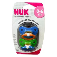 NUK LATEX 0-6 Months 2 Pack Orthodontic Blue Green Pacifiers BPA Free Calming