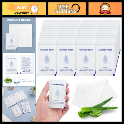 Flushable Wet Wipes Travel Size, Unscented Individually Wrapped, 100 Pack for Ad