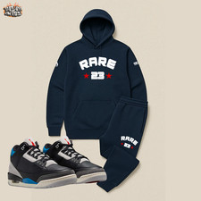 Men's Navy Blue Sweatsuit 2pc Set Hoodie Joggers To Match Jordan 3 Rare Air