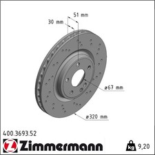 2x Zimmermann 400.3693.52 Bremsscheibe f&uuml;r MERCEDES BENZ CLA B KLASSE A GLA