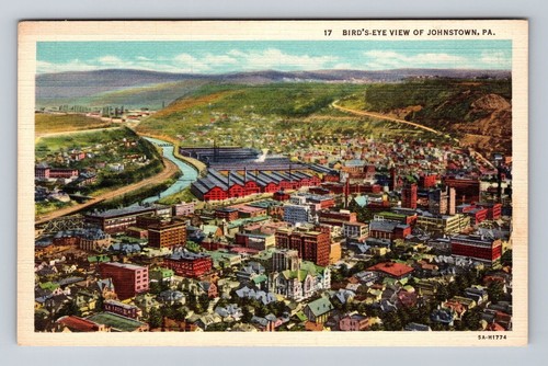 Johnstown PA-Pennsylvania, antenna della zona della città, antica, cartolina d'epoca