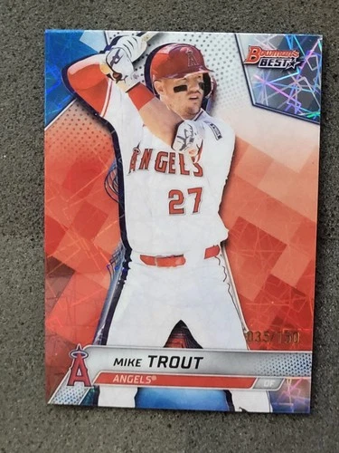 2025 Bowman's Best 4 Mike Trout Cards: 2 Pixel Portraits, 1 Base and 1 Blue /150