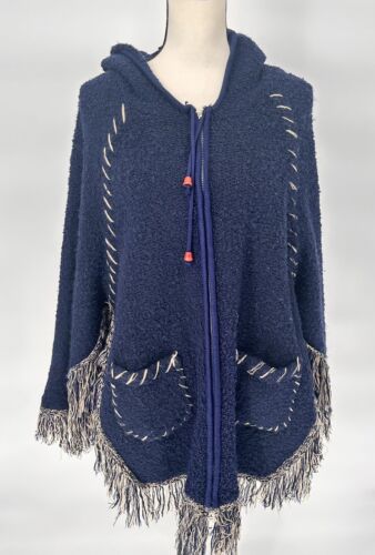 Vintage Neelam Cape Sweater Fringe,  Hood, Pockets