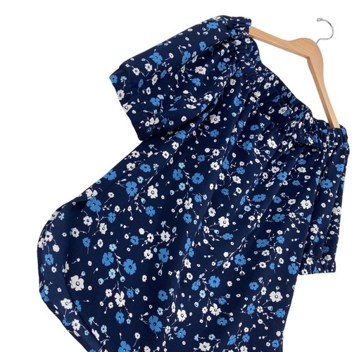 Michael Kors Women's Blue Floral Off the Shoulder Round Hem Blouse Top Size XS - Picture 5 of 11